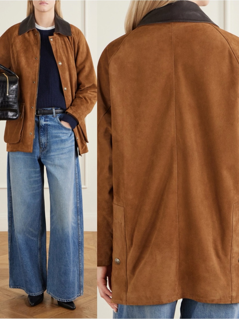 Nili Lotan Kedem Leather Trimmed Suede Button Front Parka Jacket Martora Camel